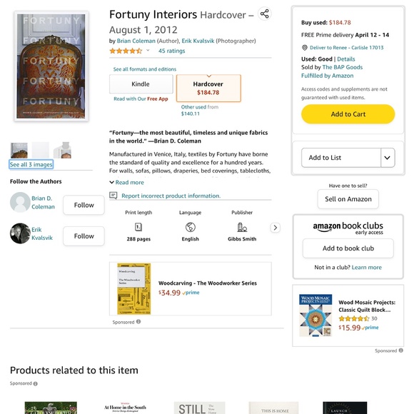 FORTUNY INTERIORS  coffee table book - Picture 2 of 3